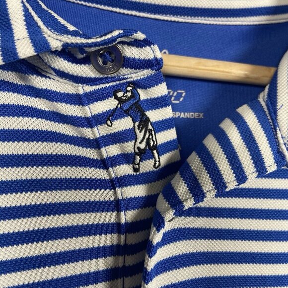 BOBBY JONES X-H20 Blue Striped Golf Polo Shirt Embroidered Cascata Men's Size L - Picture 2 of 11